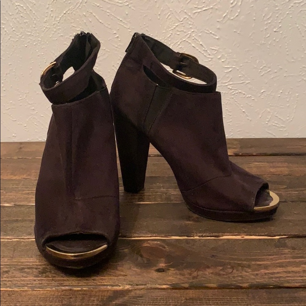 Black Open Toe Suede Booties